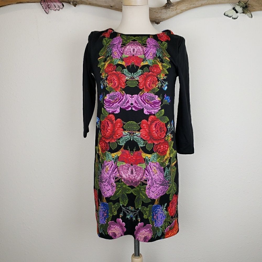 H&M black long sleeve dress with flowers